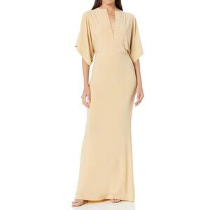 Norma Kamali Maxi Dress Beige Stretchy Jersey Obie Gown Blonde XL